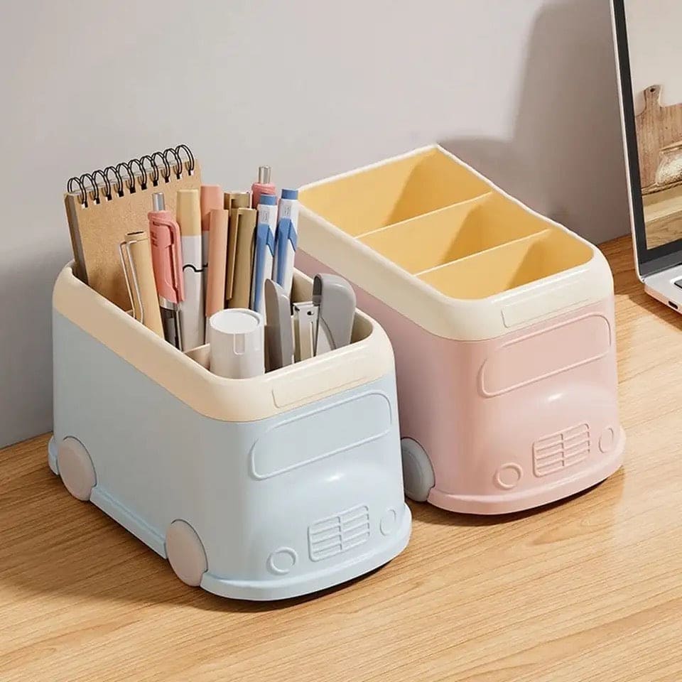 3 Compartment Van Desktop Organizer, Desk Organizer Storage Bucket, Cute Student Stationery Holder, Multifunctional Stationery Pencil Organizer, Large Capacity Desktop Storage Box, Cute Desktop Decoration Accessories 3 Compartment Van Desktop Organizer, Desk Organizer Storage Bucket, Cute Student Stationery Holder, Multifunctional Stationery Pencil Organizer, Large Capacity Desktop Storage Box, Cute Desktop Decoration Accessories